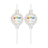 Palhinhas arco-íris Happy Birthday 22 cm - 4 unid.