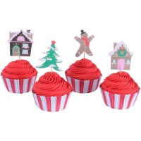 Forminhas para cupcakes com picks de Natal - 24 unidades