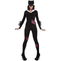 Fato de gato fúcsia e preto para mulher