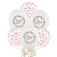 Love & Leaves Latex Balloons 30 cm - PartyDeco - 50 pcs.