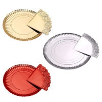 Bandeja de cartão redonda de 23 cm em cores metálicas com renda - 1 unidade