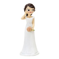 Estatueta de noiva para bolo com mão na bochecha 21 cm