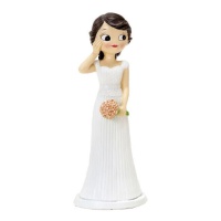 Figura para bolo de noiva com mão na bochecha, 21 cm