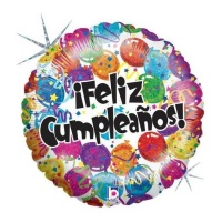 Balão de Feliz Aniversário Redondo de balões multicoloridos 46 cm - Grabo
