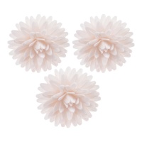 Bolachas com flores de pompom brancas 4,5 cm - Dekora - 12 unid.