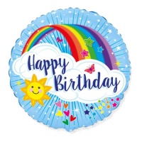 Balão de Feliz Aniversário arco-íris 45 cm - Festa de Conversa