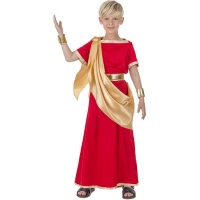 Traje César romano vermelho e dourado para crianças