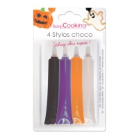 Conjunto de canetas para decoração de Halloween com sabor a chocolate 25 gr - scrapcooking - 4 unidades