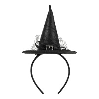 Tiara mini chapéu de bruxa preto com fivela