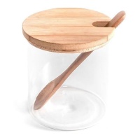 Açucareiro de vidro com tampa e colher de bambu