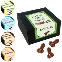 Bombons de chocolate em forma de pénis com frase
