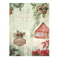 Papel de arroz de casa de Natal e azevinho de 29,7 x 42 cm - Artis decor - 1 unidade