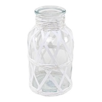 Castiçal de vidro e ráfia branco 10 x 20 cm - Dcasa