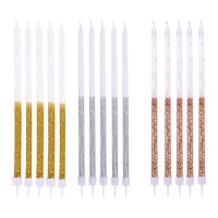 Velas com purpurinas de 18cm de comprimento - PME - 16 unid.