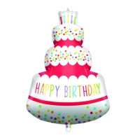 Feliz Aniversário Balão de Bolo Rainbow Silhueta XL 95 cm - Procos