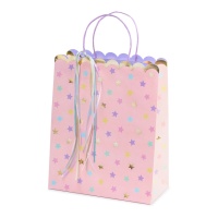 Saco de oferta 32 x 23 x 13 cm estrelas coloridas cor-de-rosa - 1 unidade