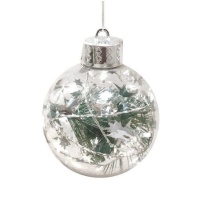 Bolas transparentes com folhas e estrelas 8 cm - 12 pcs.