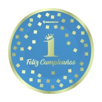 Pratos de aniversário azul 18 cm - 6 peças