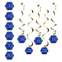 Pendentes decorativos em azul-marinho e dourado com números - 5 unid.
