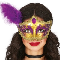Máscara veneziana dourada e púrpura