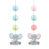 Pingentes Decorativos Elephant Baby Boy - 3 unidades