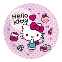 Pratos Hello Kitty com bolinhas 23 cm - 8 unid.