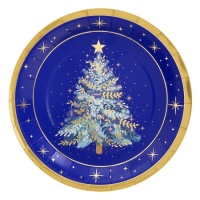 Prato de árvore de Natal azul meia-noite 23 cm - 6 peças