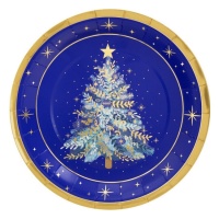 Prato árvore de Natal azul meia-noite 23 cm - 6 peças