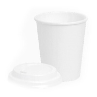 Copos de cartão branco de 350 ml com tampa com orifício - 25 unid.