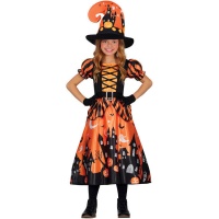 Roupa de Bruxa do Castelo Encantado Laranja para rapariga
