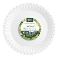 Pratos de cartão biodegradáveis brancos redondos de 28 cm com rebordo - 4 peças