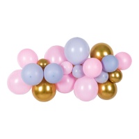 Grinalda de balões rosa, cinzento e dourado - 30 unidades