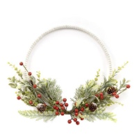 Pendente grinalda de Natal com pinhas e bagas 36 x 30 x 6 cm