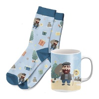 Conjunto de presente de caneca e meias de Olentzero