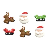 Figuras de açúcar do Pai Natal, renas e trenós - Decoração - 6 unidades