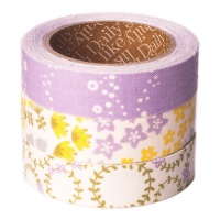 Fitas adesivas de algodão floral lilás e amarelo 3 m - 3 unidades