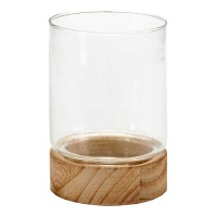 Castiçal de vidro com base de madeira 11,5 x 16 cm - Giftdecor