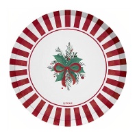 Pratos de 18 cm de visco com laço vermelho - 6 unidades