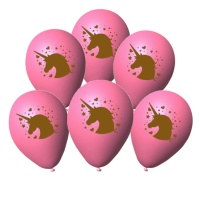 Balões de látex rosa unicórnio 23 cm - Eurofiestas - 6 unidades