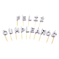 Velas Happy Birthday banhadas a prata 2,5 cm - 15 pcs.