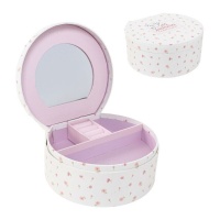 Porta-joias redondo da comunhão para menina