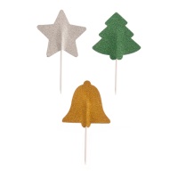 Palitos estrela, sino e árvore de Natal 9 cm - Dekora - 100 unid.