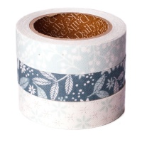 Fitas adesivas de algodão floral azul e branco 3 m - 3 unidades