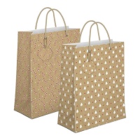 Saco de oferta de Natal 23 x 18 x 10 cm cor kraft - 1 unid.