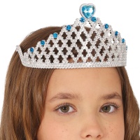 Tiara de princesa prateada com um coração azul