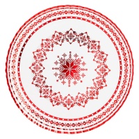 Tabuleiro redondo de cartão com bordado vermelho 30 cm - 1 unid.
