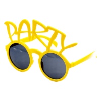 Óculos de sol com letras PARTY amarelas