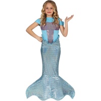 Fato de Sereia com Cauda Azul para Menina