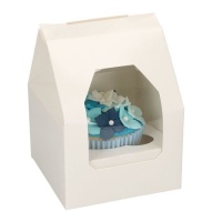 Caixa branca para 1 cupcake com janela de 9 x 9 x 13 cm - FunCakes - 25 unidades