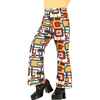 Calça anos 70 hippie quadrados para adulto